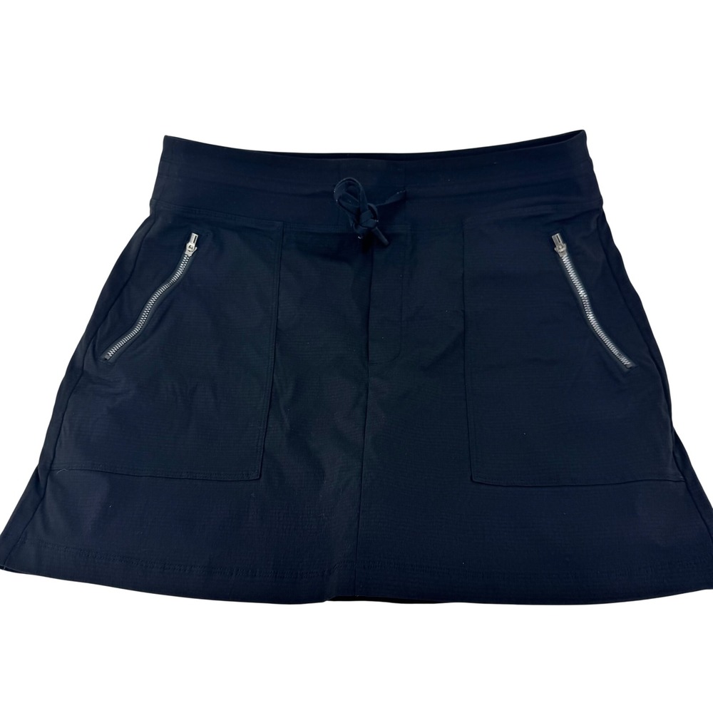 Athleta Black Athletic Skirt Size‎ 12 Zip Pockets Drawstring Waist